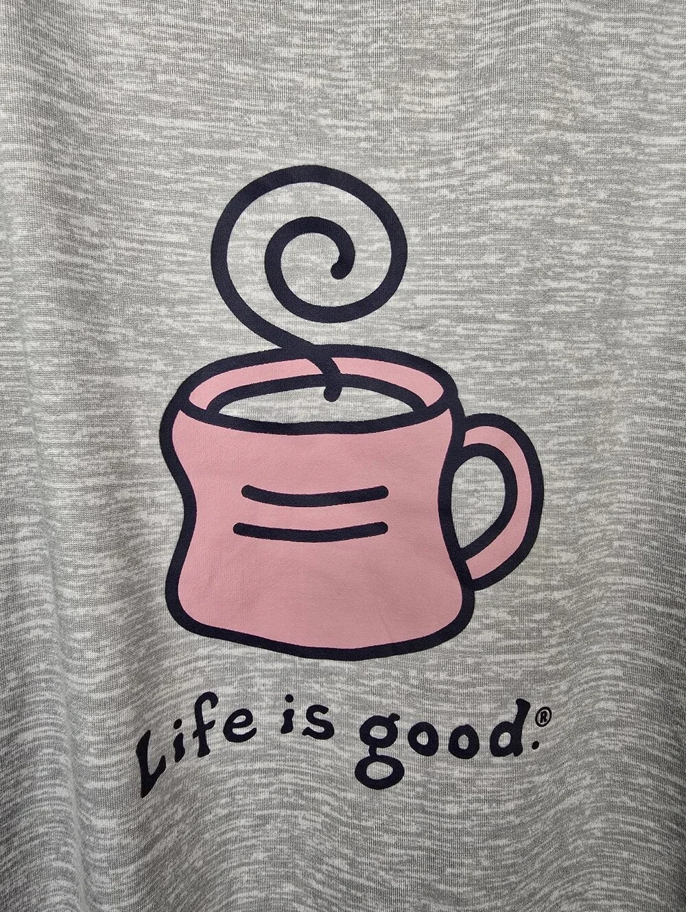 Life Is Good Heather Gray Top and Navy Mug-Print Shorts 2pc. Set Size XL - Picture 3 of 10